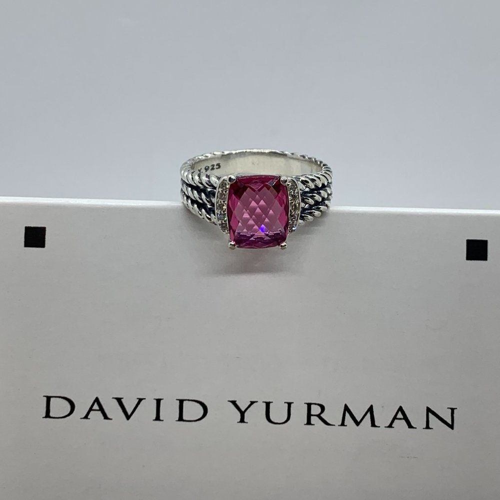 David Yurman Petite Wheaton Ring with Pink Tourmaline and Diamonds Size 8